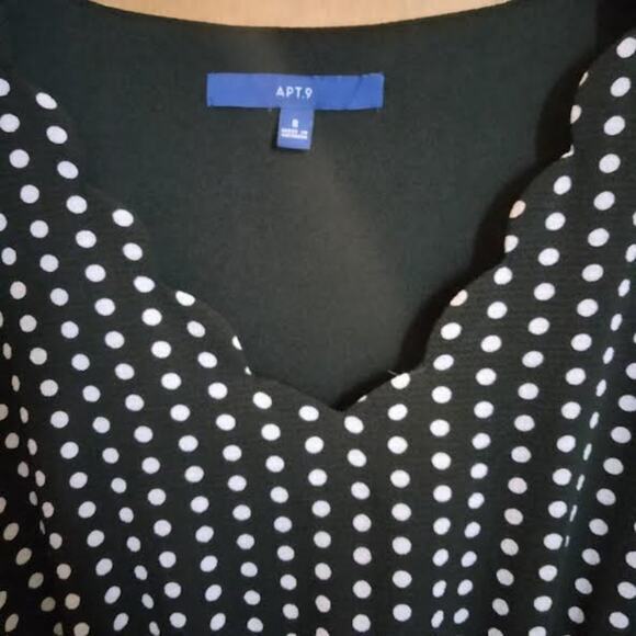 Apt. 9 Scalloped Fit & Flare Dress with Scalloped V-Neck Polka Dots Women Size 8 - Picture 3 of 6